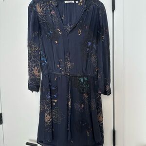Aritzia Babaton Midnight Blue Silk Floral Dress